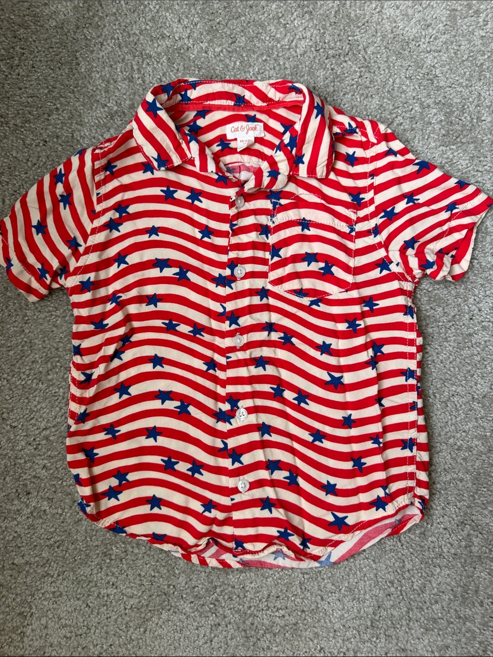 Cat & Jack Red, White & Blue Star Stripe Short Sleeve Button-Up Shirt